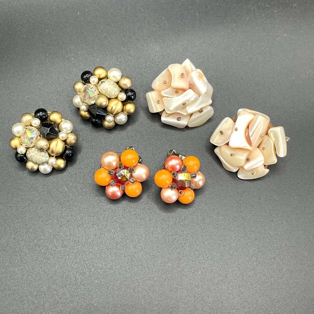 Japan Vintage Mid-Century Clip Earring Lot 3 Pair